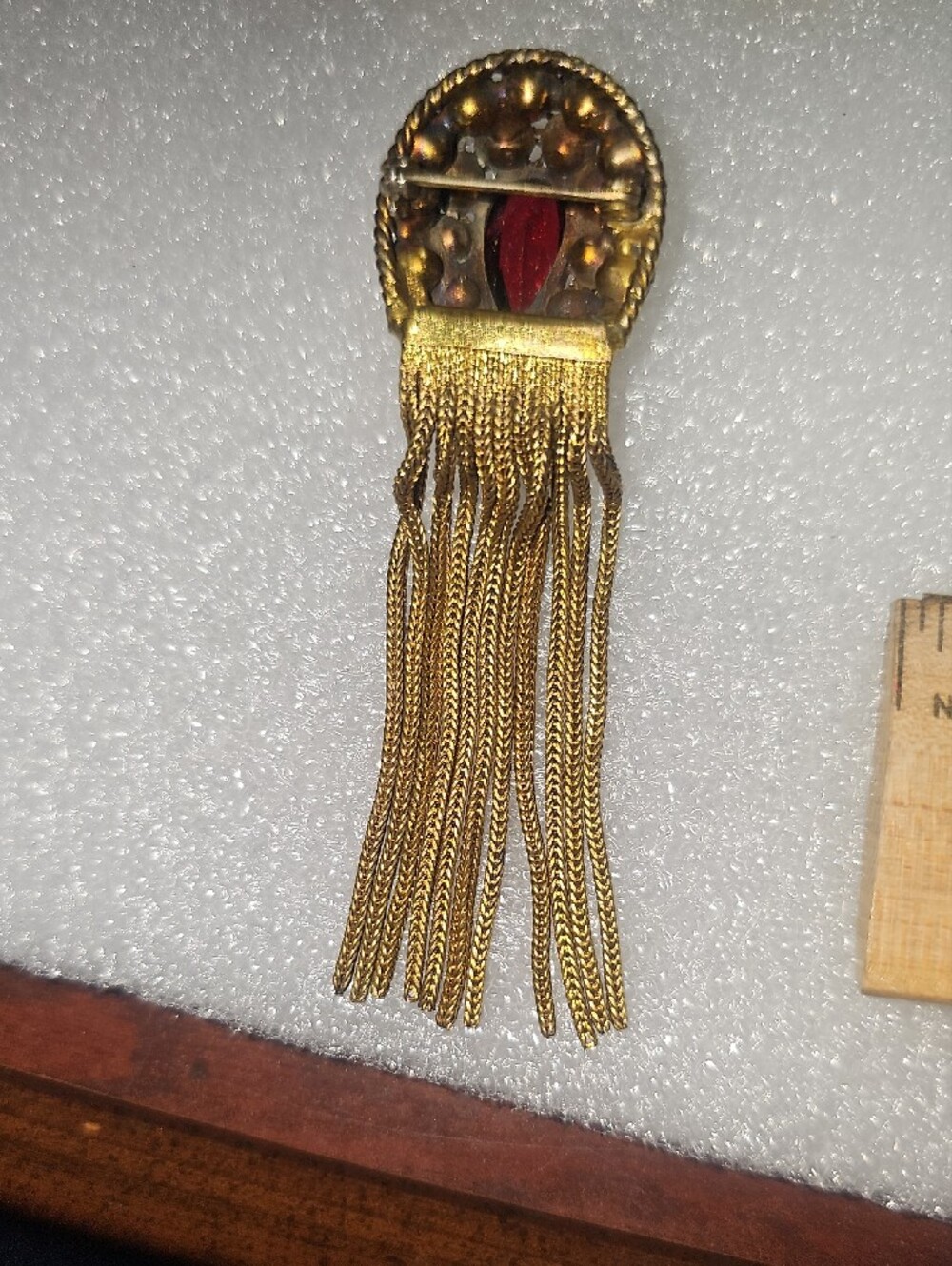 Vintage Gold Tassel Pendant with Red and Blue Stones - Picture 5 of 6